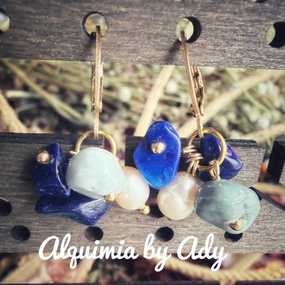 Artsy Coastal Dangles Lapis, Aquamarine & Freshwater Pearls